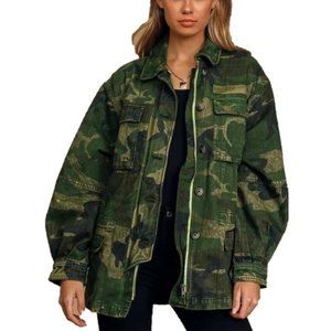 Free People Oversized Camo Fatigue Jacket Women's Size M Military Fatigue NWT